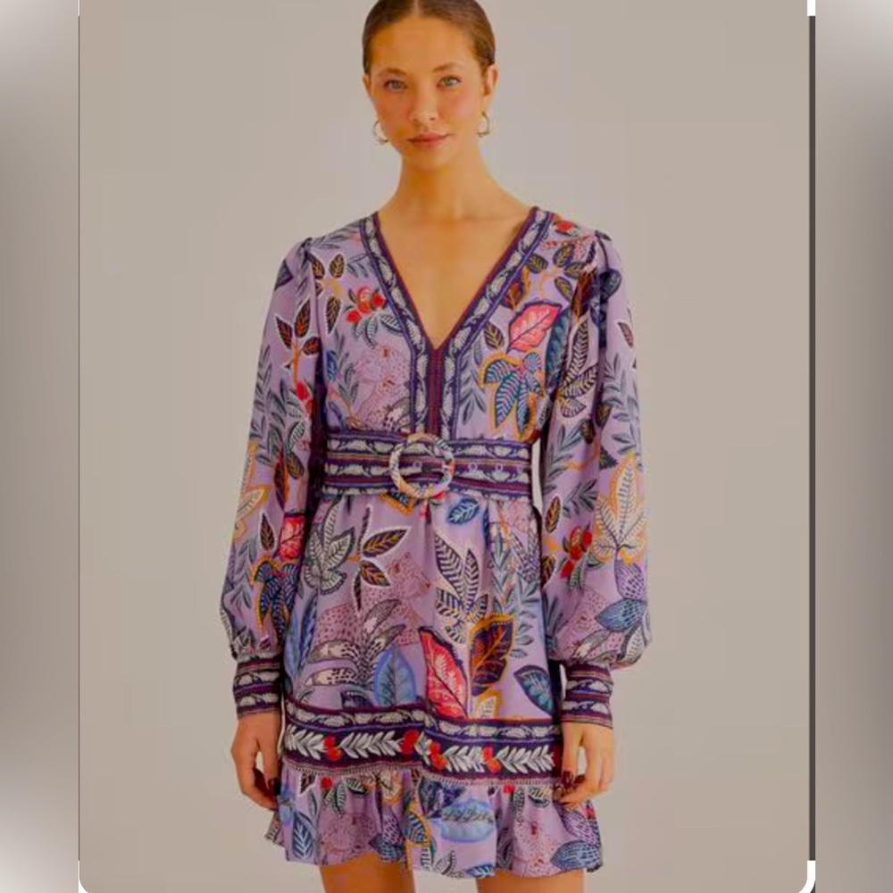 Farm Rio Long Sleeve Mini Dress, Wild Night Lavender